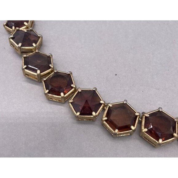 Talbots Hexagon Faceted Brown Crystal Chain Necklace Gold and silver tone - Picture 3 of 5